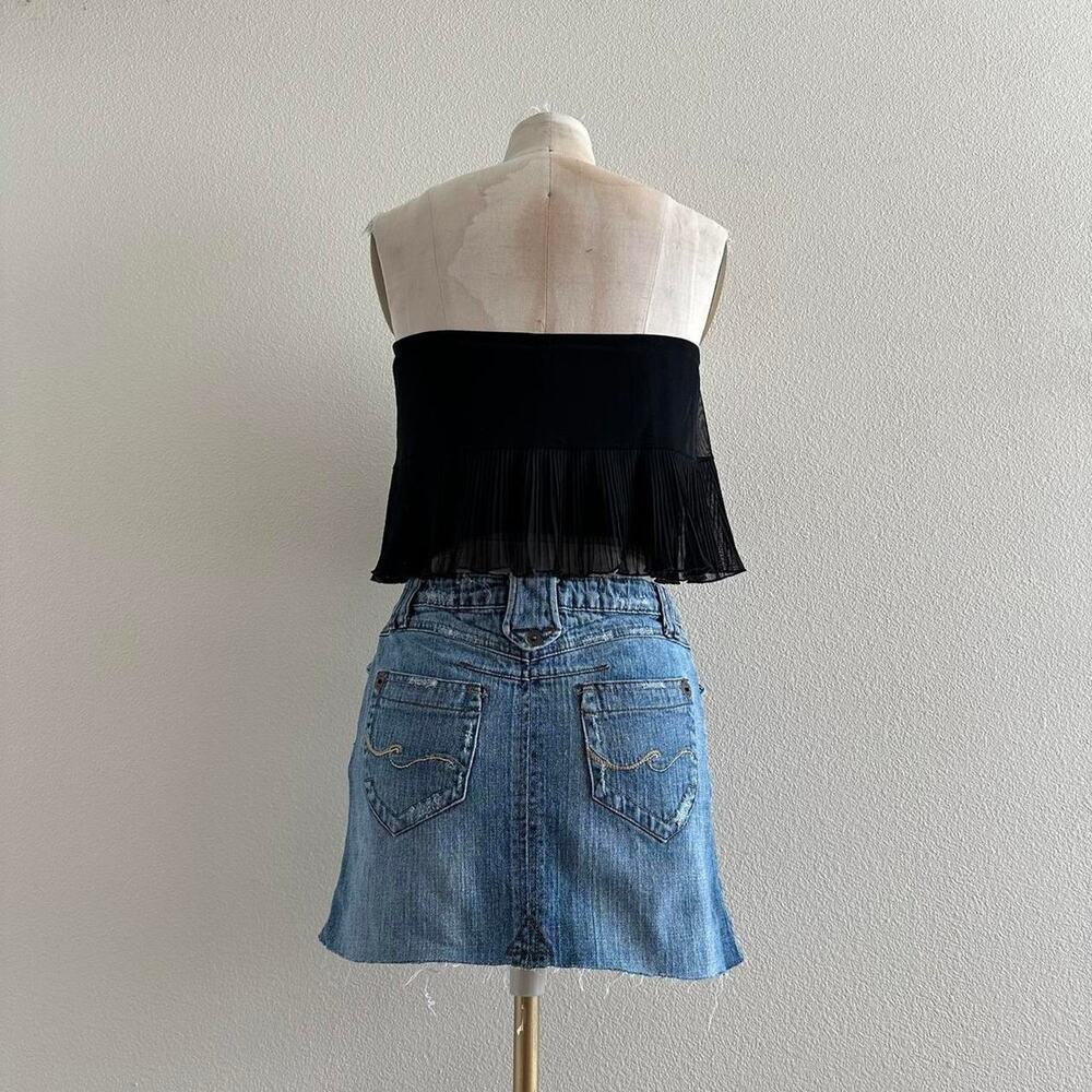 handmade black mesh micro pleated strapless top - Picture 4 of 4